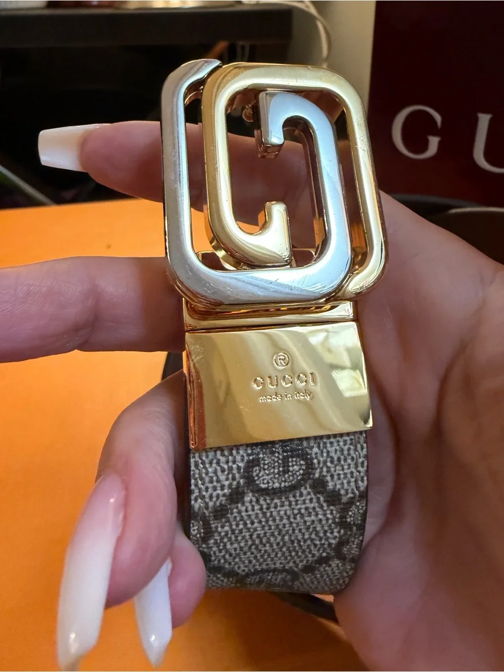Gucci Beige GG Supreme Canvas Belt with Gold Double G Buckle